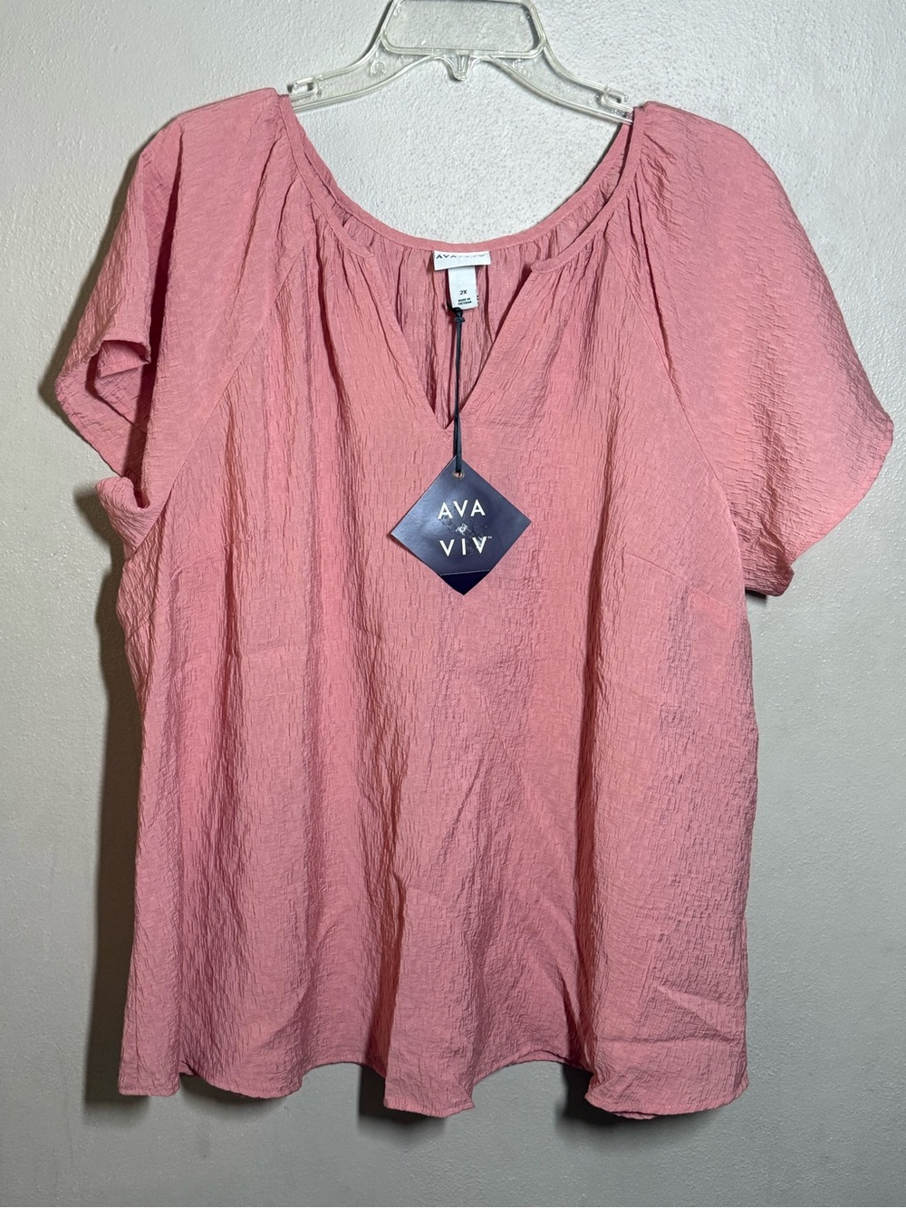 NWT Ava & Viv Women's Pink Flutter SS Crinkle Top Sz 2X